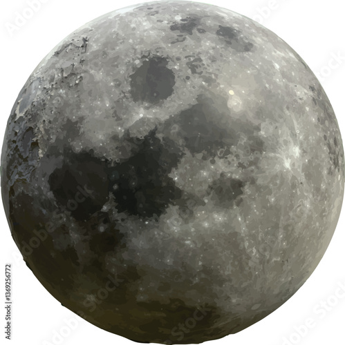 Photorealistic moon as vector file created by 3D modeling object and material.