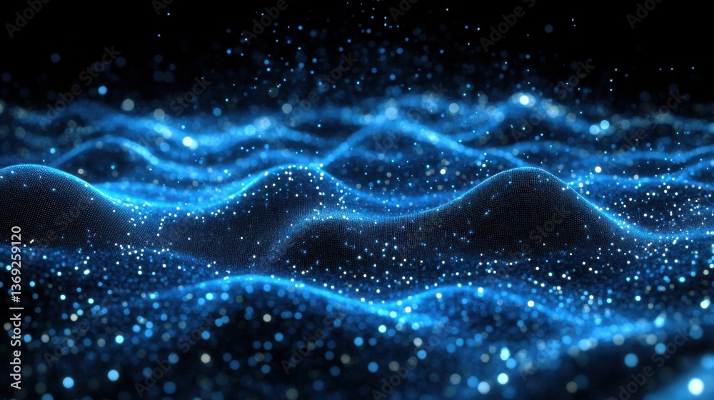 Fototapeta premium A mesmerizing abstract image featuring glowing blue waves and sparkling particles against a dark background, evoking a sense of depth and tranquility.