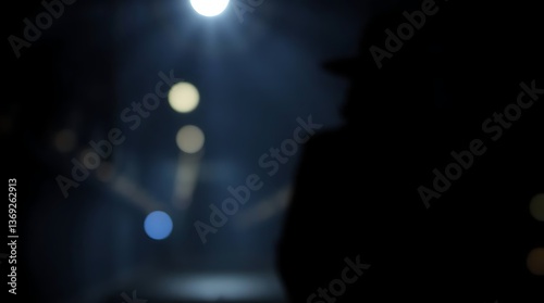 Nighttime mystery figure, spotlight, smoky stage