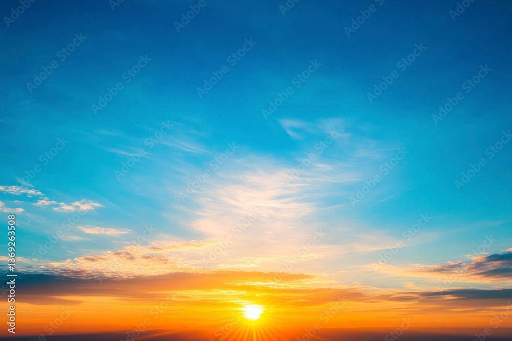 Fototapeta premium Brilliant Sunrise Sky with Golden Rays and Soft Clouds