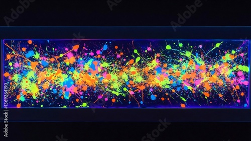 Colorful Neon Paint Splatter on Dark Background - Abstract Expression