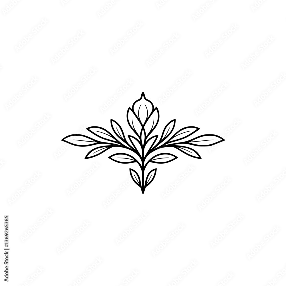 Fototapeta premium Minimalist Floral Ornament, Black on White, Elegant Design