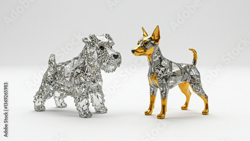 Schnauzer and Pinscher shaped jewelry. Diamond and gold textures. Vector data.