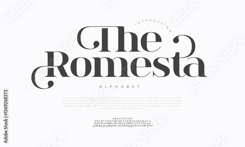 Theromesta Elegant Font Uppercase Lowercase And Number. Classic Lettering Minimal Fashion Designs. Typography modern serif fonts regular decorative vintage concept. vector illustration