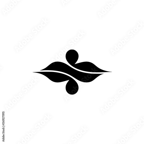 Obraz na płótnie Minimalist Abstract Leaf & Circle Design, Black on White, Logo Element w salonie