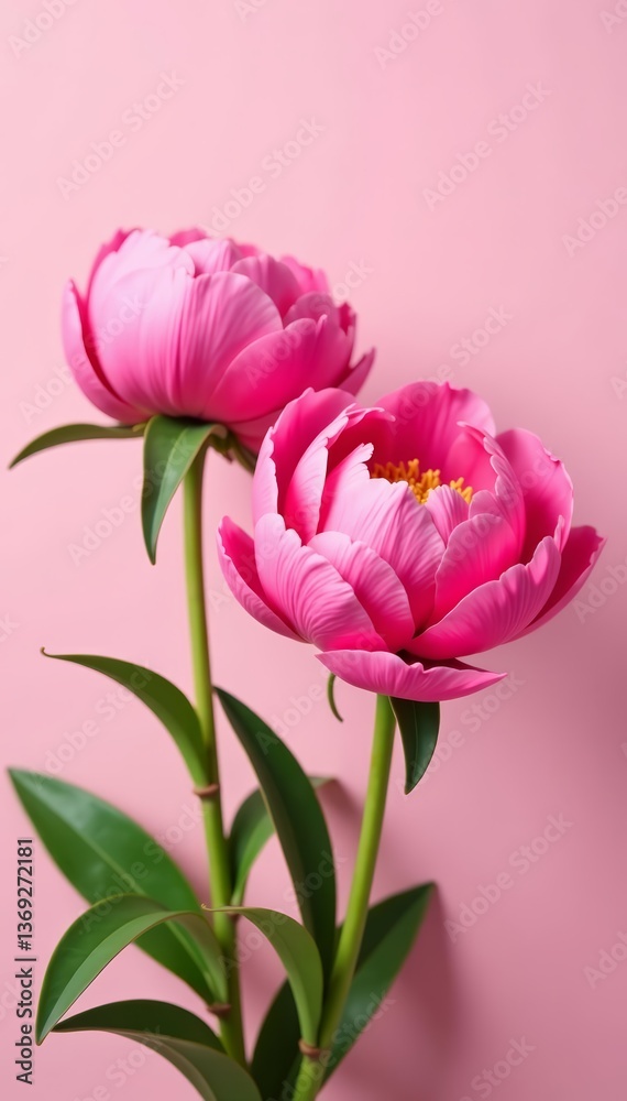 Fototapeta premium Bright pink peony flowers in full bloom on a soft pastel background, background, vibrant