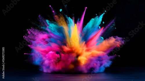 Vibrant Colorful Powder Explosion Creates Dynamic Abstract Art on Black