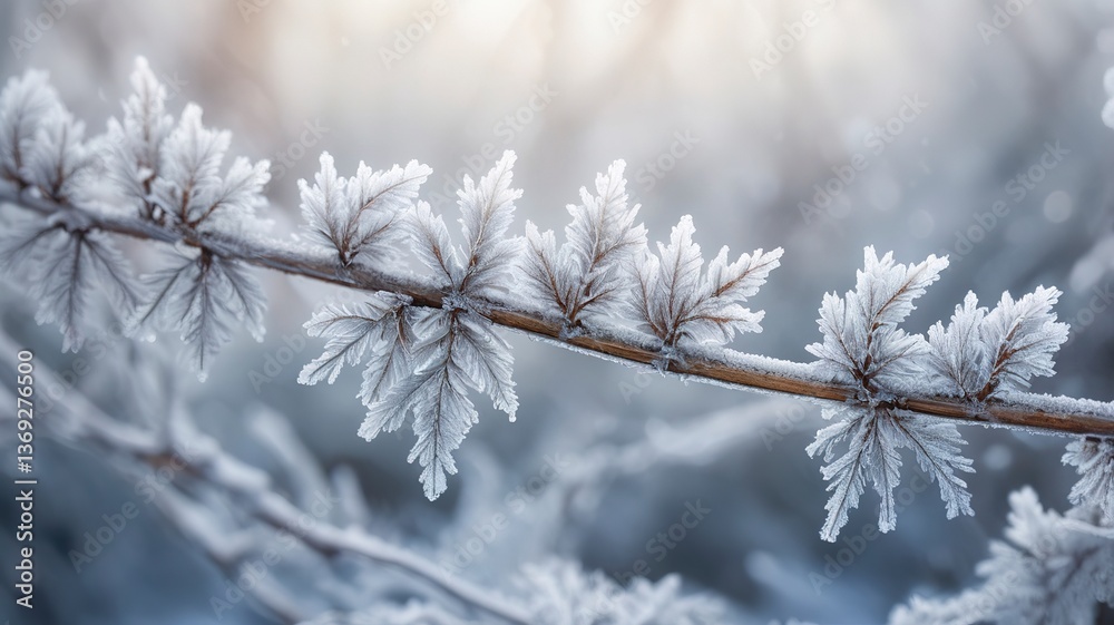 Close-up of an icy branch, sparkling with frost in soft focus. Close-up of an icy branch, sparkling with frost in soft focus.