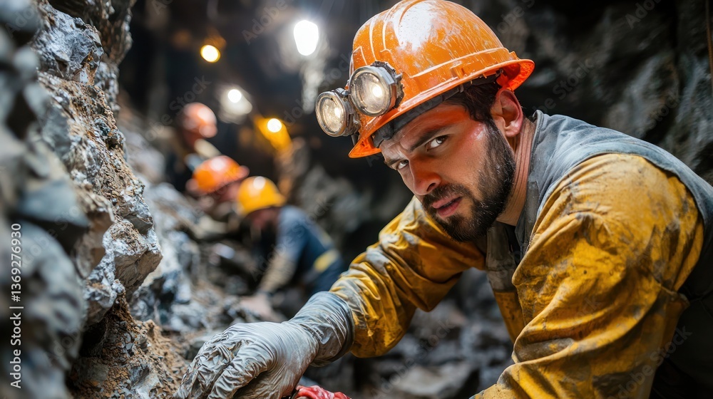 Obraz premium Workers in a mining lab, analyzing samples of extracted minerals.