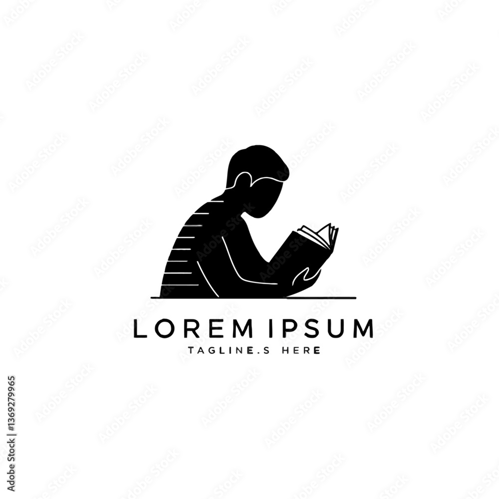 Silhouette of a person reading a book, ideal for education or learning-related projects.