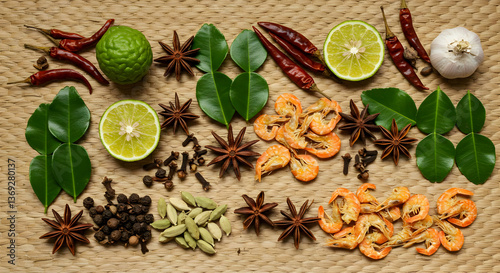 Wallpaper Mural Colorful Asian Cuisine Spices And Herbs On Woven Background Torontodigital.ca