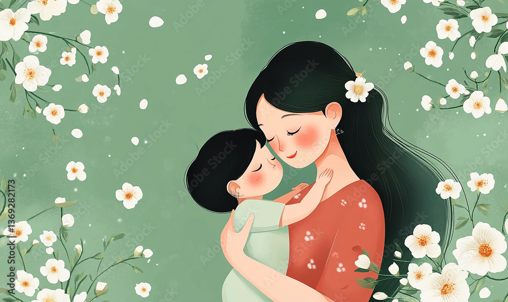 A mother holding her son in background ai generated A mother holding her son in background ai generated