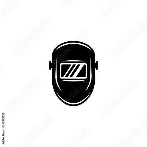 Black Welding Helmet Icon on Gray Background