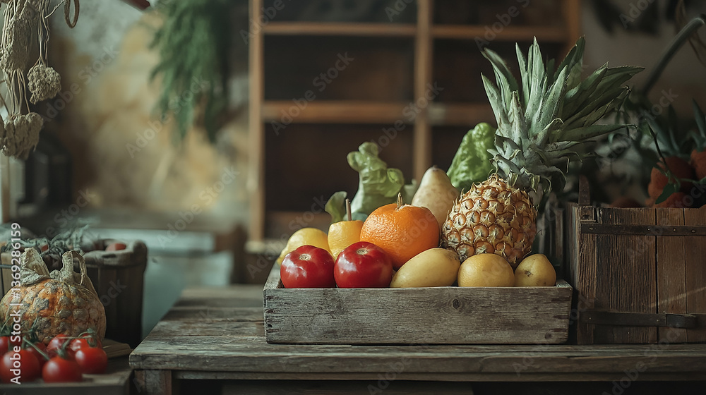 custom made wallpaper toronto digitalA rich selection of fresh and nutritious foods, including organic vegetables, fruits, nuts, and whole grains, beautifully arranged on a rustic wooden background with HDR sharp detail.