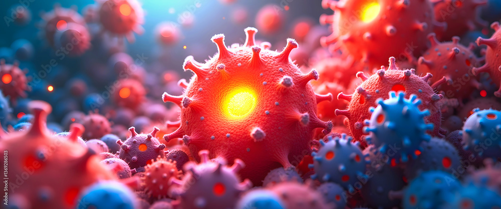 Fototapeta premium Concept of SEO optimization: Building quality, authority, and relevance. Colorful Molecular Clusters Representing Cellular Interactions and SEO
