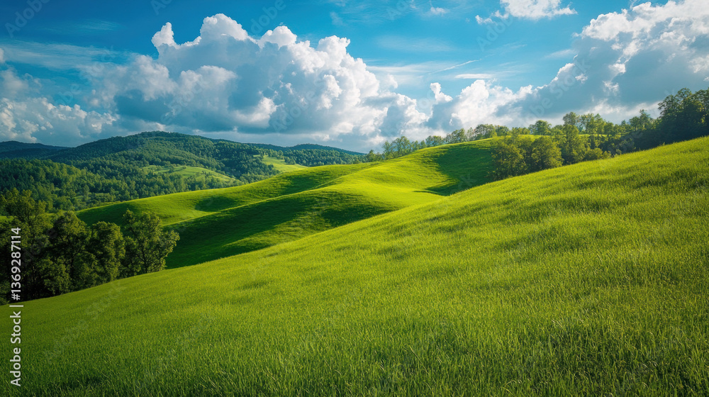 Fototapeta premium Rolling Green Hills Under a Blue Sky