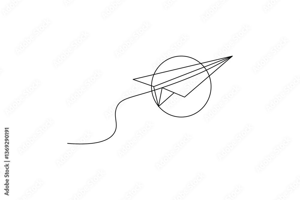 Obraz premium Minimalist paper plane journey in a flaying single line art design 