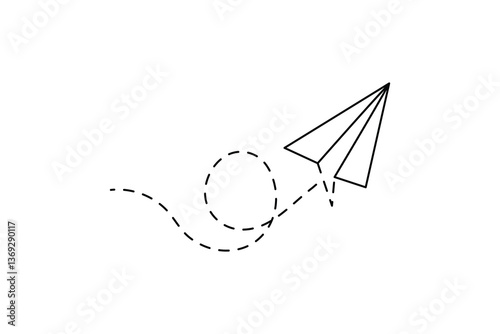 Minimalist paper plane journey in a flaying  single line art design 