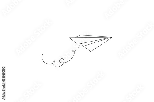 Minimalist paper plane journey in a flaying  single line art design 