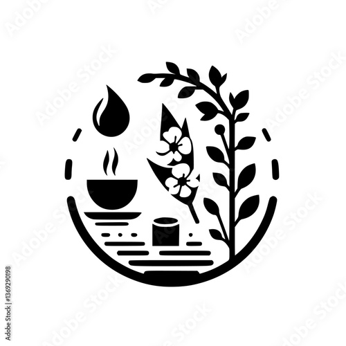 Minimalist Wellness Icon: Tea, Flowers, & Serenity