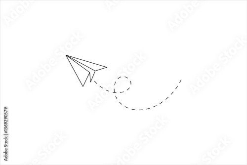 Minimalist paper plane journey in a flaying  single line art design 