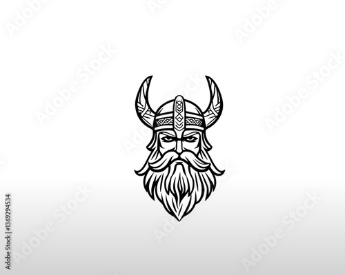 simple logo style image of a viking head, bold and thick black lines, white background