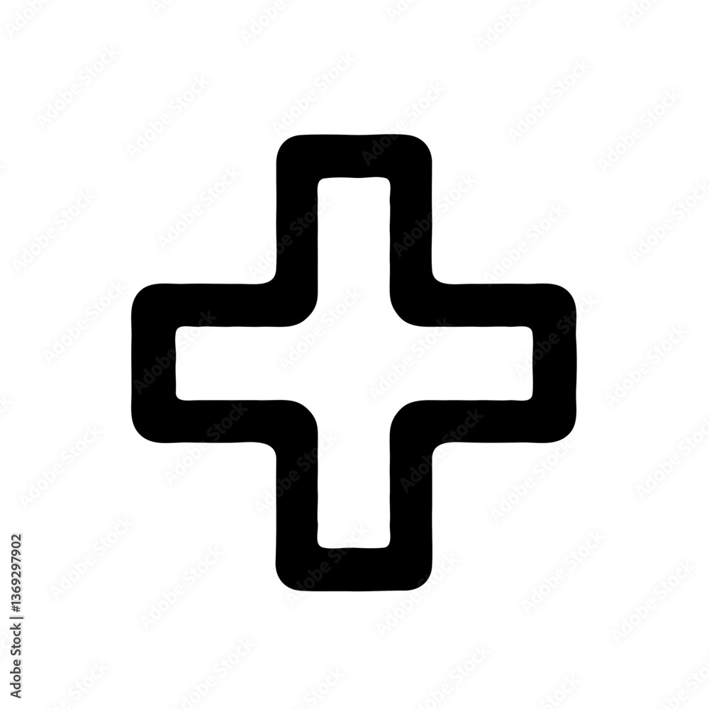 Black Plus Sign Icon on White Background Black Plus Sign Icon on White Background