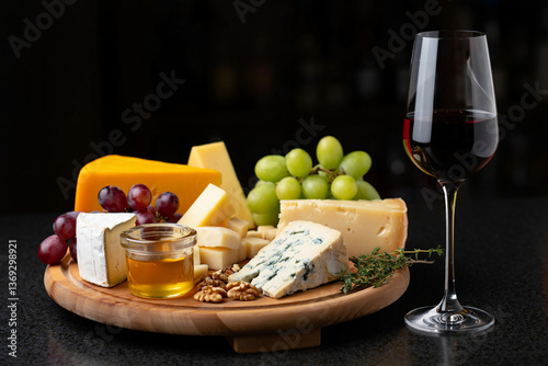 Artisanal Cheese Selection with Wine and Crackers