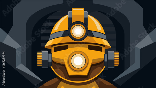 A shot of a coal miners headlamp highlighting the intricate details of the coal seams theyre carefully extracting.. Vector illustration