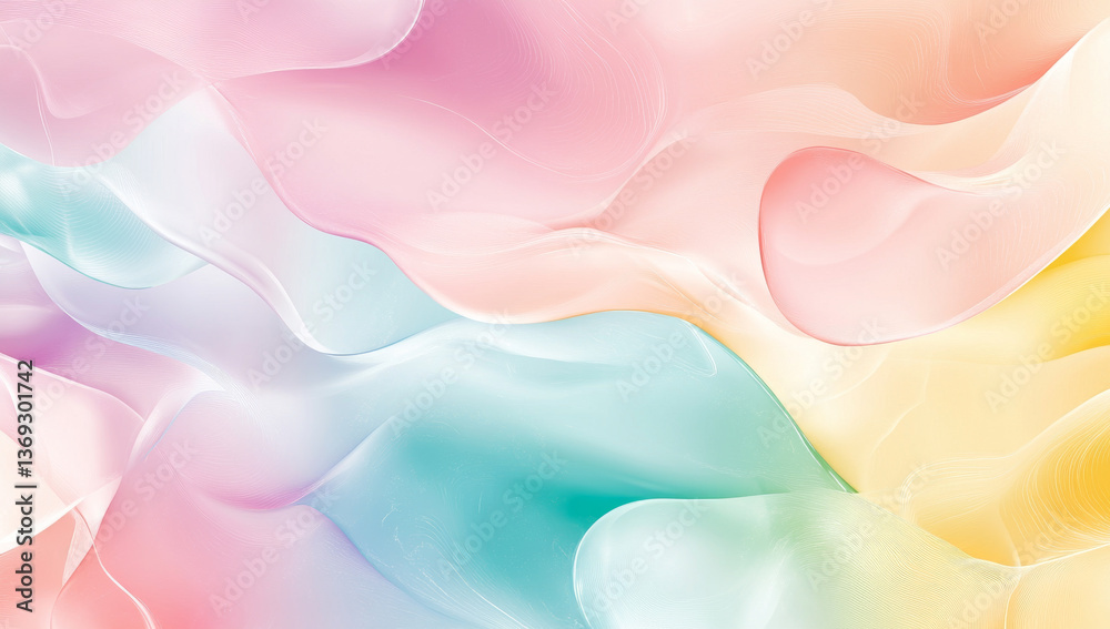 Colorful liquid marble pattern background with soft pastel hues, creating serene and dreamy atmosphere. Ideal for various design projects