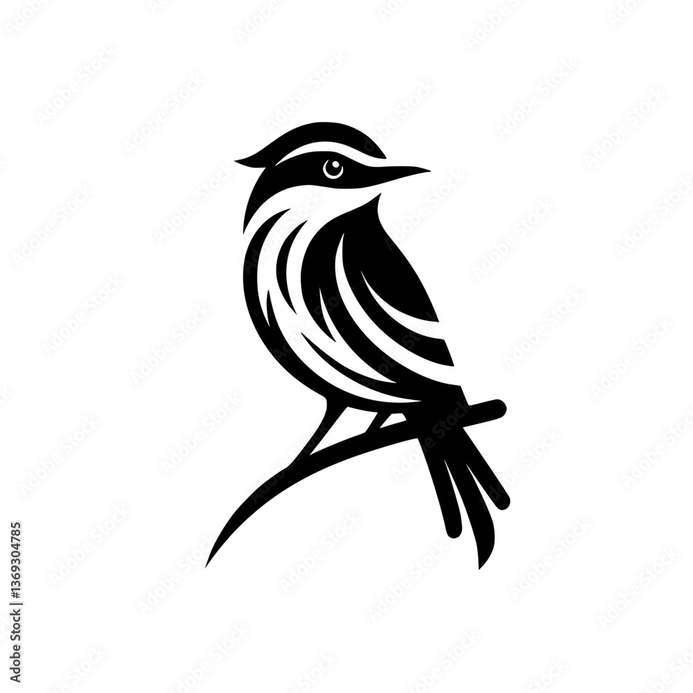 Obraz premium Minimalist Bird Logo: Black & White Vector, Modern Design, Branding