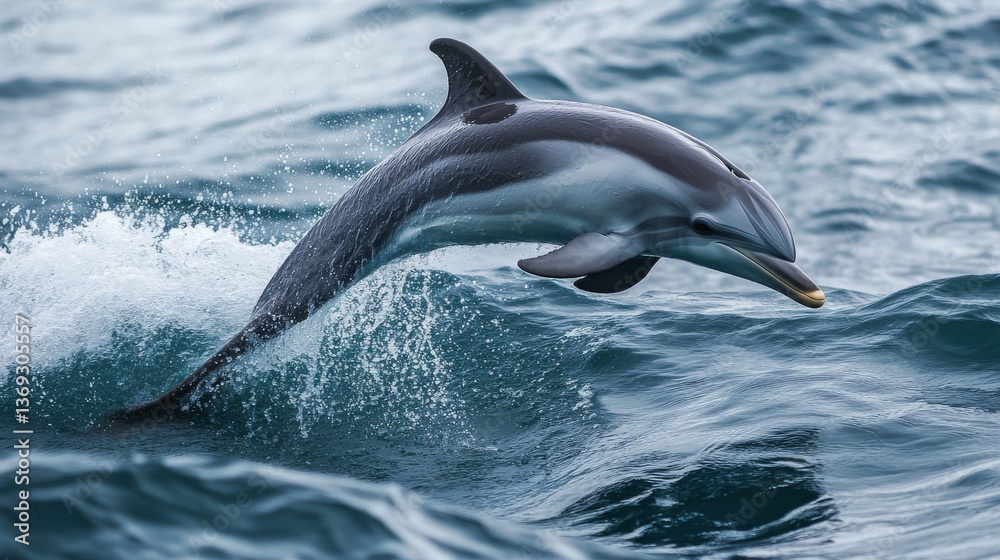 Fototapeta premium Majestic Dolphin Leaping Through Ocean Waves