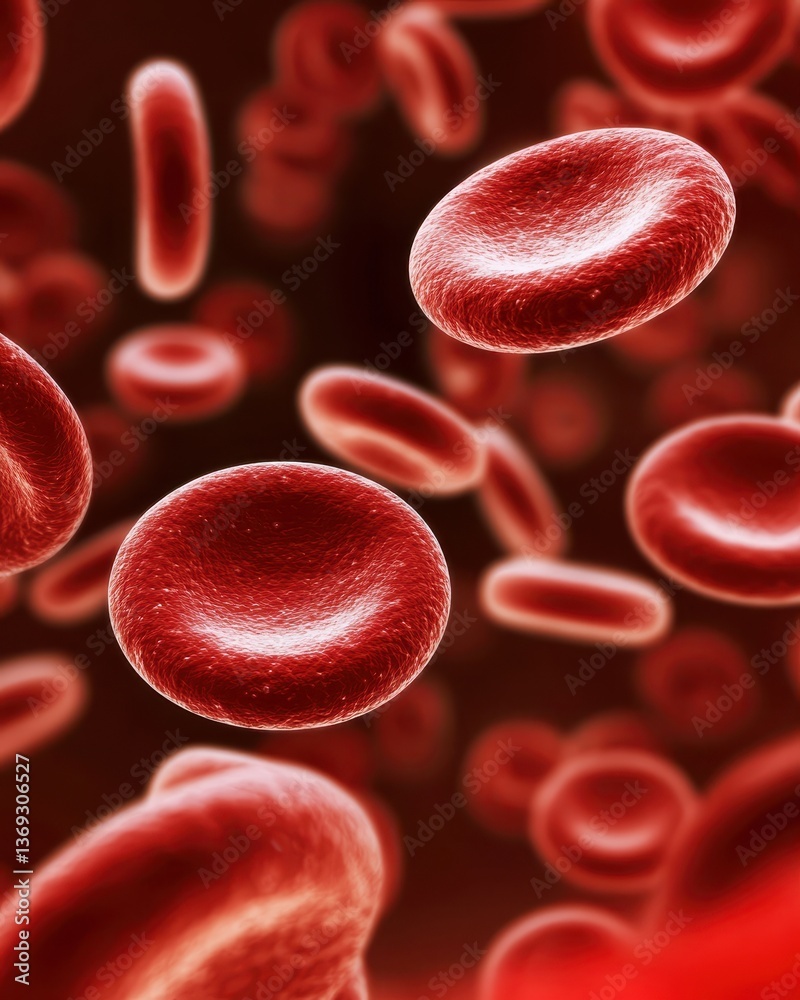 Fototapeta premium Detailed Close-Up of Red Blood Cells in Motion Under Microscope
