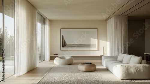 Modern Minimalist Living Room with Natural Light and Soft Textures
