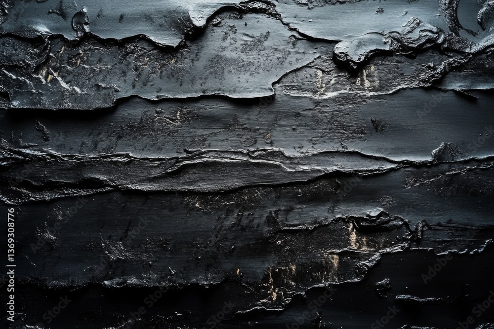 Obraz premium Closeup of black cracked surface with deep shadows and rough texture