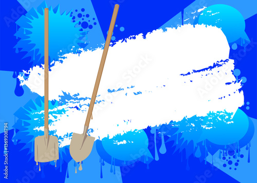 Spade, Shovel graffiti. Abstract modern street art decoration performed in urban painting style.