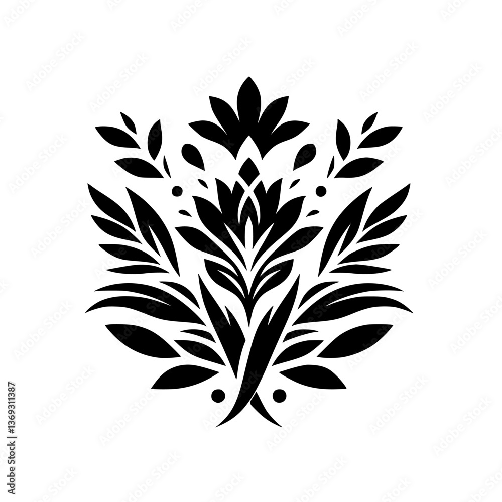 Fototapeta premium Elegant Black & White Floral Ornament on White Background