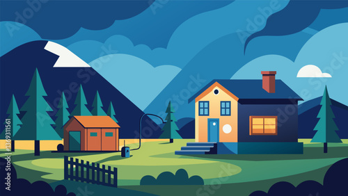 A quaint homestead nestled in the countryside was unaffected by a widespread power outage thanks to the steady hum of a trusty diesel generator in the. Vector illustration