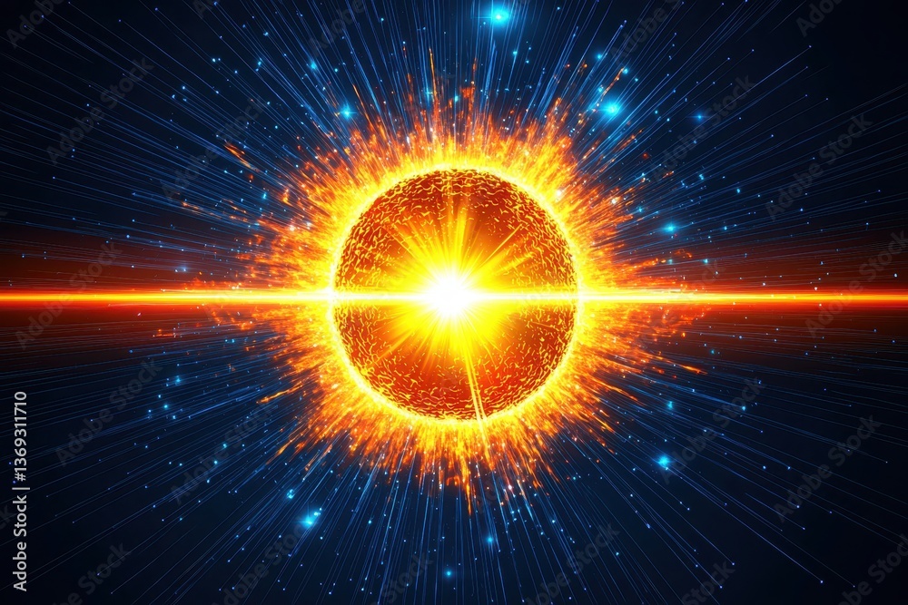 Fototapeta premium Glowing Sun with Radiant Solar Flare and Cosmic Background Energy