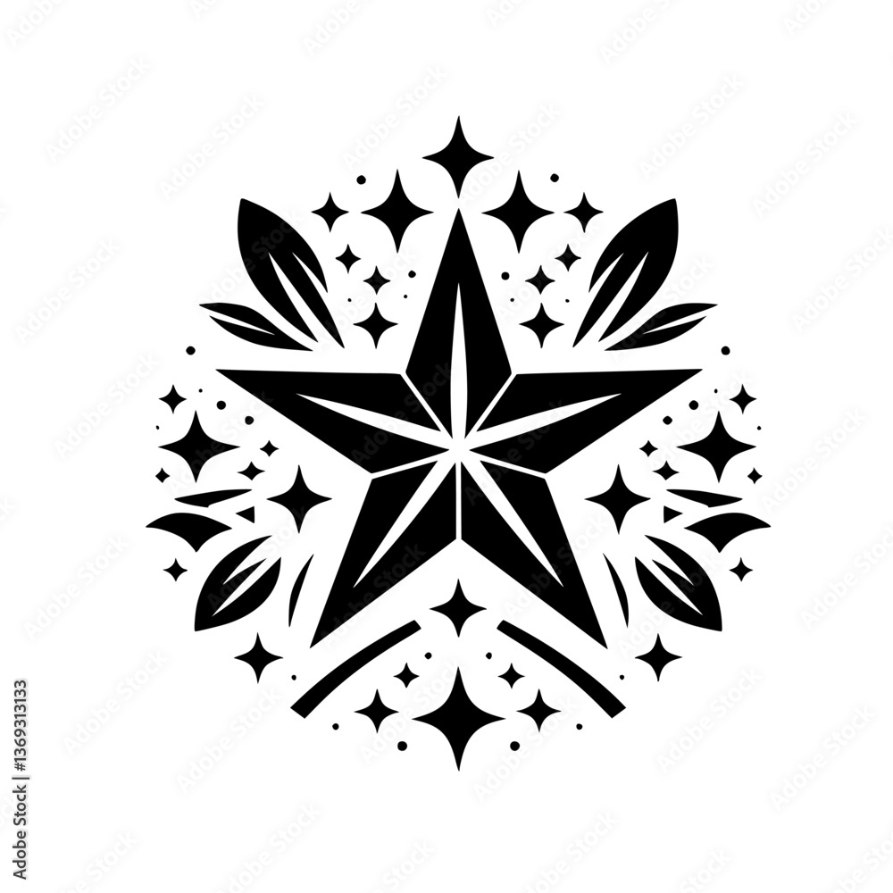 Fototapeta premium Black and White Star Mandala Ornament, Decorative Vector Design