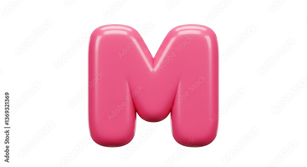 Pink Letter M Glossy and Rounded Isolated on White Background Pink Letter M Glossy and Rounded Isolated on White Background