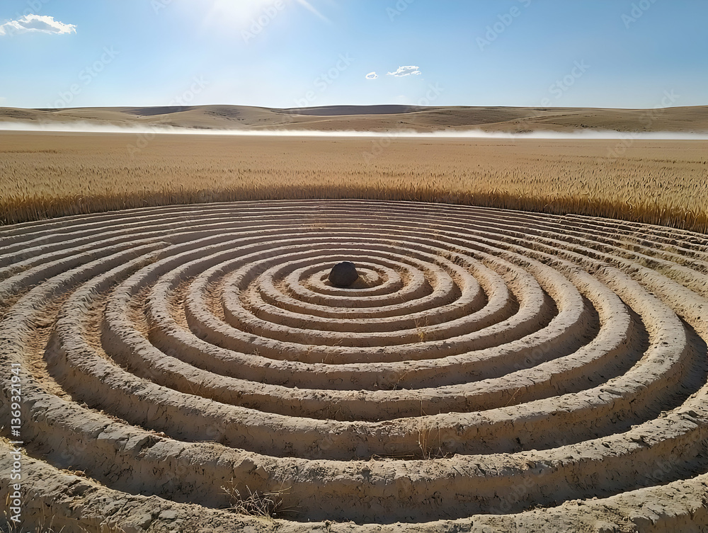 Spiral Sand Pattern in Arid Desert Landscape Spiral Sand Pattern in Arid Desert Landscape