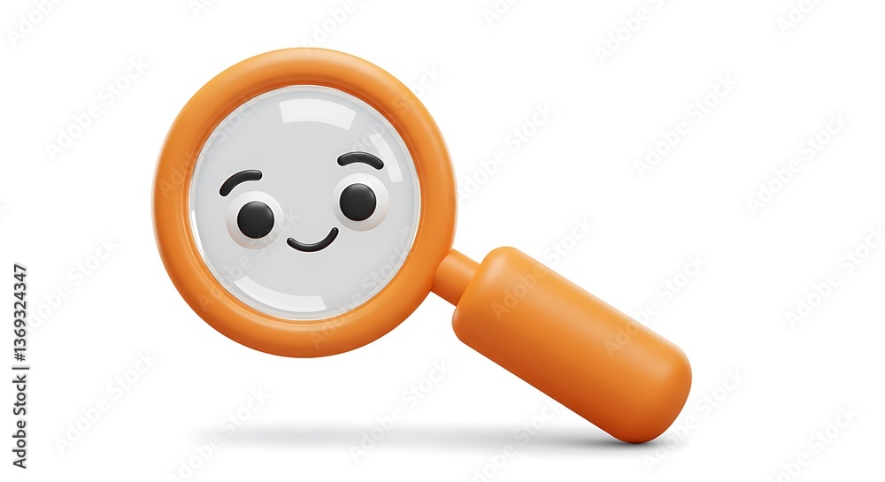 Cartoon Magnifying Glass Character Smiling on White Background for Exploration Cartoon Magnifying Glass Character Smiling on White Background for Exploration