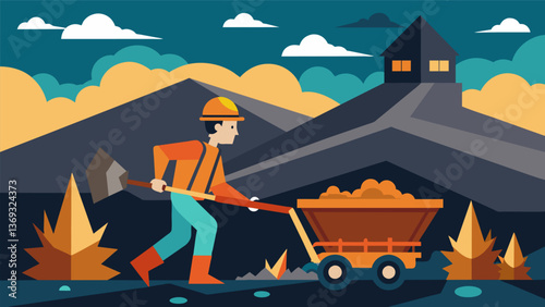 A skilled miner operating a ting machine expertly navigating around natural obstacles and seams to extract the maximum amount of coal.. Vector illustration