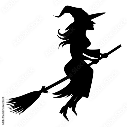Silhouette Witch Flying on Broomstick