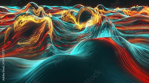 Colorful abstract waves create a mesmerizing display of motion and energy at nighttime