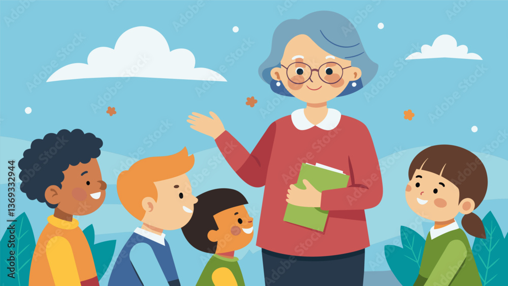 A retired teacher volunteers her time to mentor a group of atrisk youth using her years of experience to guide them towards academic success and. Vector illustration A retired teacher volunteers her time to mentor a group of atrisk youth using her years of experience to guide them towards academic success and. Vector illustration