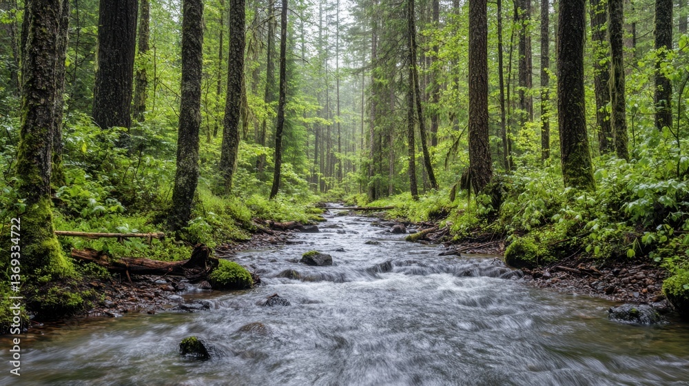 Lush Forest Stream in Pacific Northwest Lush Forest Stream in Pacific Northwest