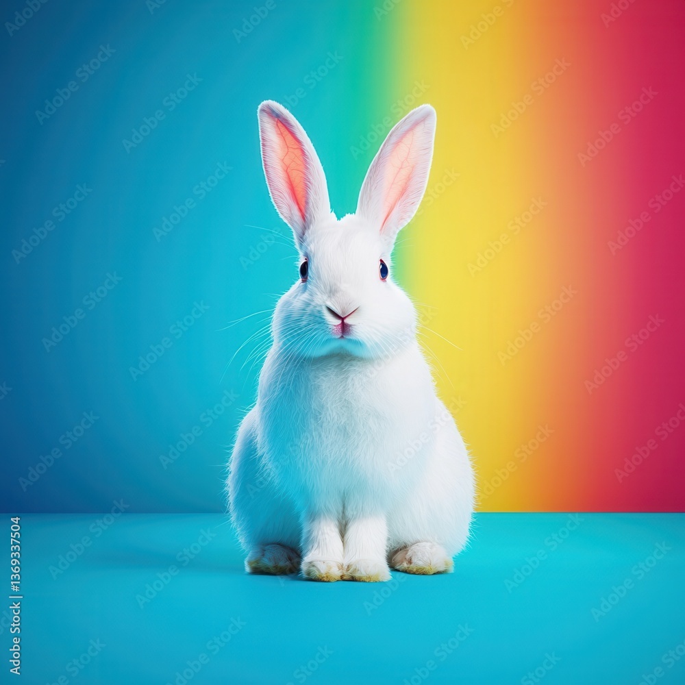 Obraz premium colorful easter concept, Cute white rabbit against a colorful gradient background