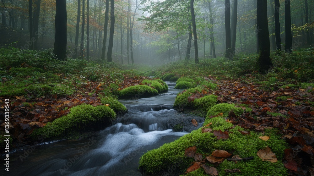 Obraz premium Mystical Forest Stream in Autumn